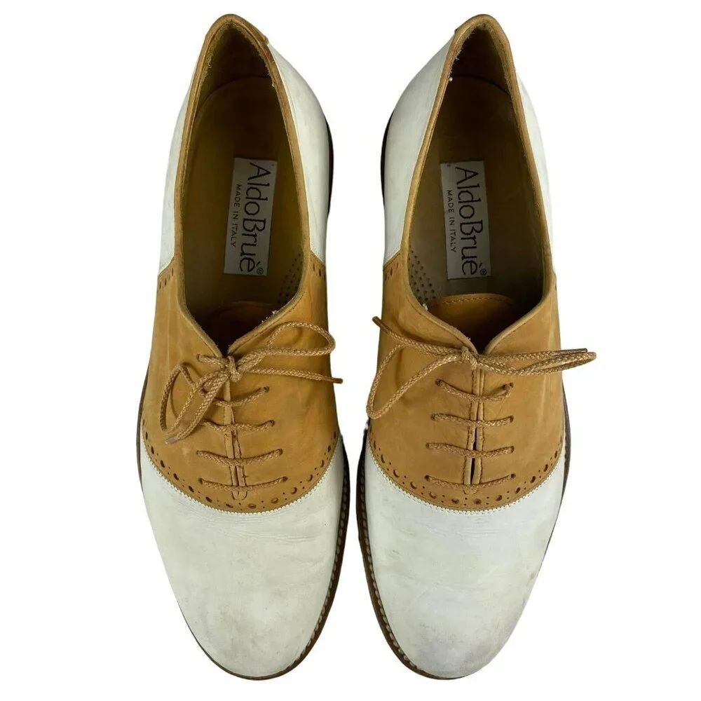 Aldo Bruè Men's Tan White Leather Wingtip Oxford Shoes Size 7‎